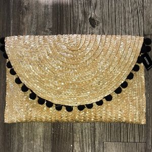 **NWT** Express straw clutch with pom poms